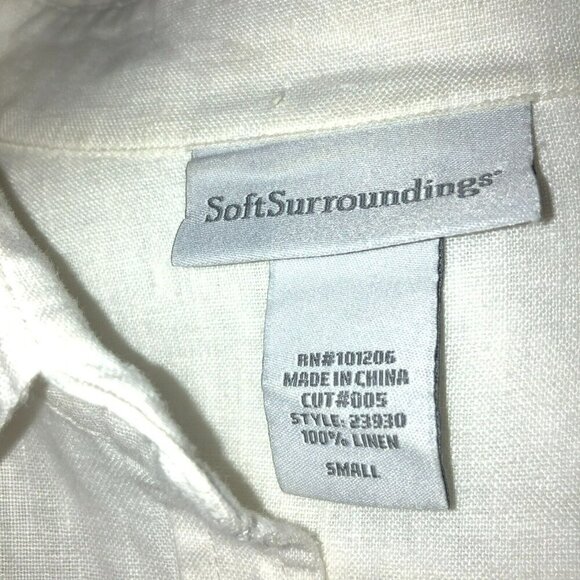 Soft Surroundings Small Linen Button Up Shirt Lagenlook Top Roll Tab Sleeves - Picture 8 of 10